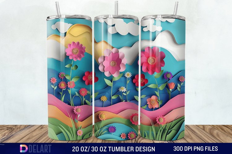 3D Paper Landscape Flower Tumbler Wrap example image 1