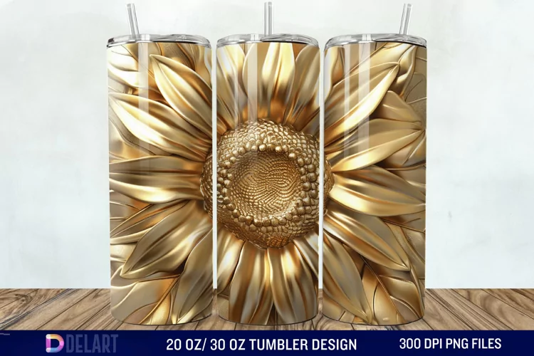 3D Gold Sunflower Tumbler Wrap
