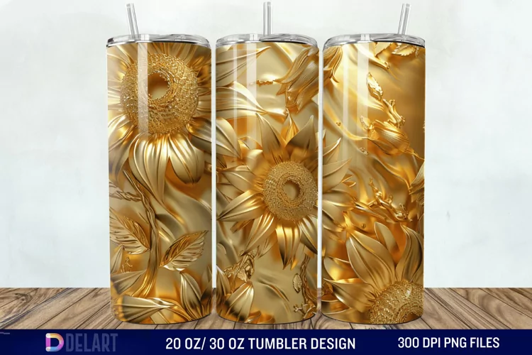 3D Gold Sunflower Tumbler Wrap