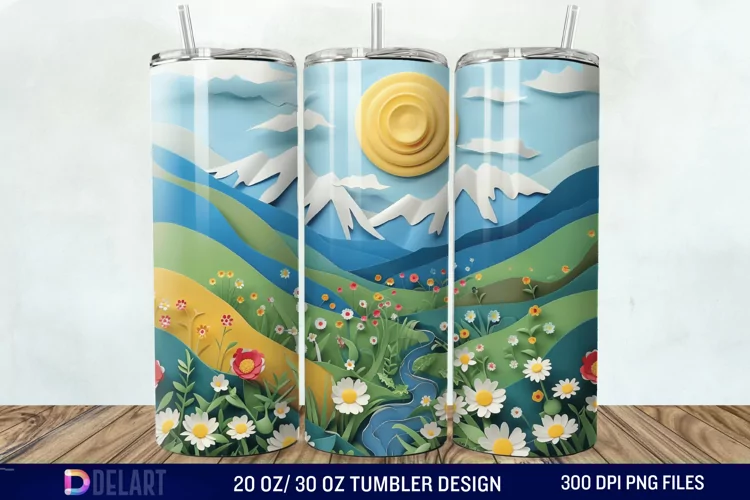 3D Paper Landscape Flower Tumbler Wrap