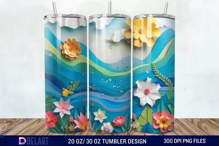 3D Paper Landscape Flower Tumbler Wrap example image 1