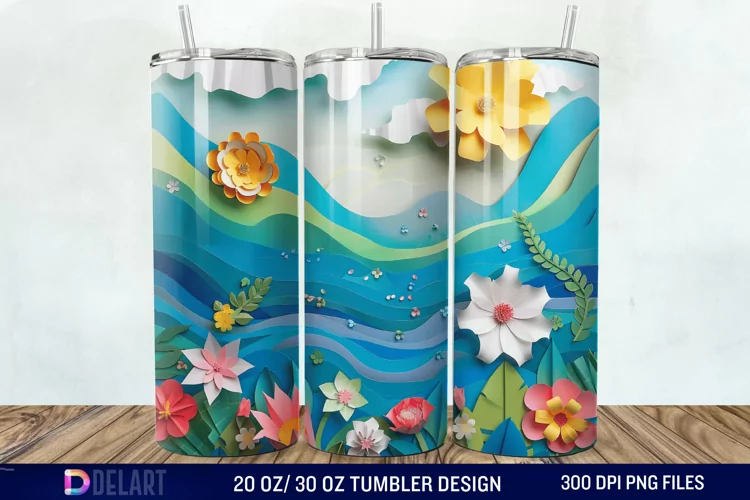 3D Paper Landscape Flower Tumbler Wrap