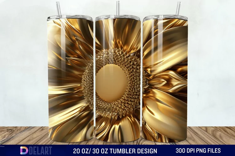 3D Gold Sunflower Tumbler Wrap