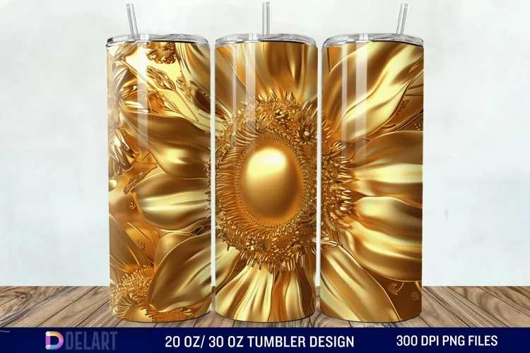 3D Gold Sunflower Tumbler Wrap