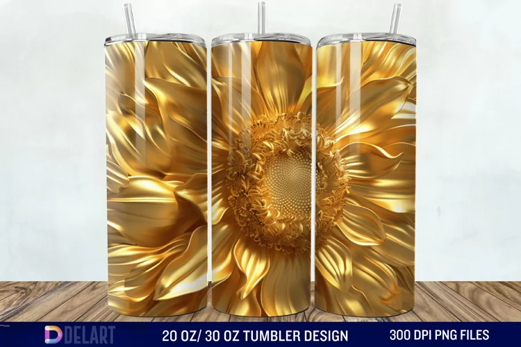 3D Gold Sunflower Tumbler Wrap