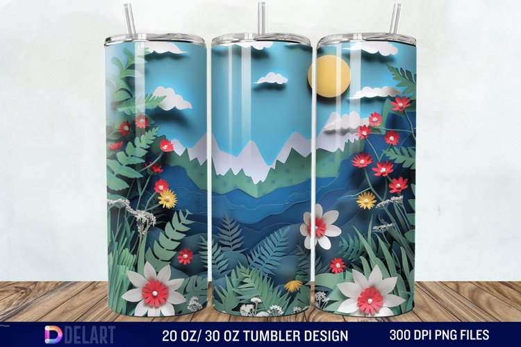 3D Paper Landscape Flower Tumbler Wrap