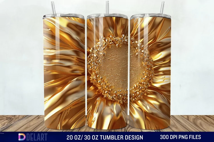 3D Gold Sunflower Tumbler Wrap
