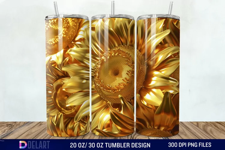 3D Gold Sunflower Tumbler Wrap