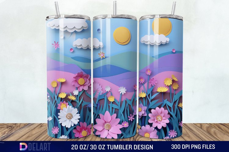 3D Paper Landscape Flower Tumbler Wrap example image 1