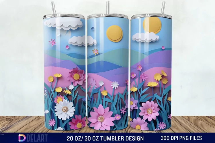 3D Paper Landscape Flower Tumbler Wrap