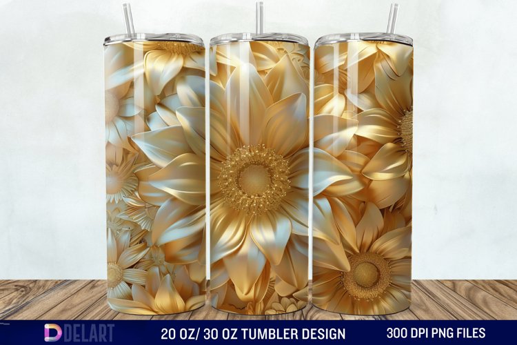 3D Gold Sunflower Tumbler Wrap example image 1
