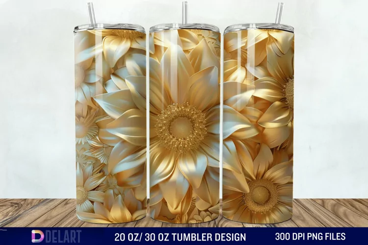3D Gold Sunflower Tumbler Wrap