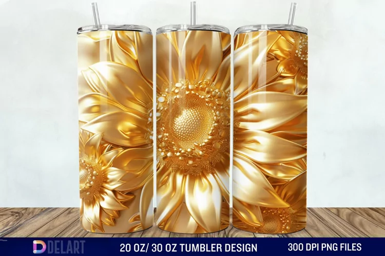3D Gold Sunflower Tumbler Wrap