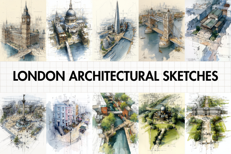 London Architectural Sketches 10 A4 Art Prints