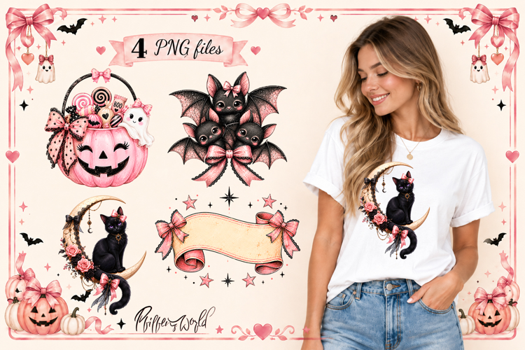 Coquette Halloween Sublimation Designs | Pink Spooky Clipart