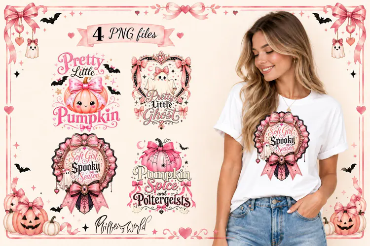 Coquette Halloween Sublimation Design | Pink Ghost & Pumpkin