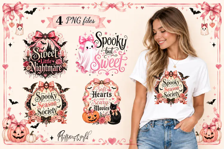 Coquette Halloween Sublimation Design | Ghost Cat Pumpkin
