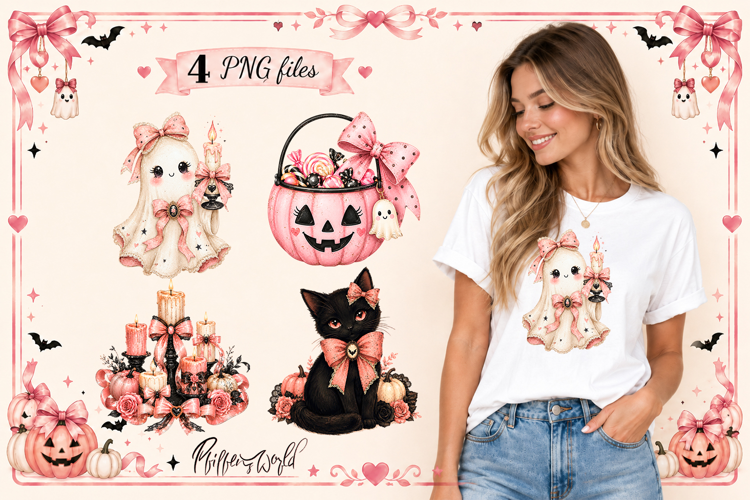 Coquette Halloween Sublimation Designs | Ghost & Black cat