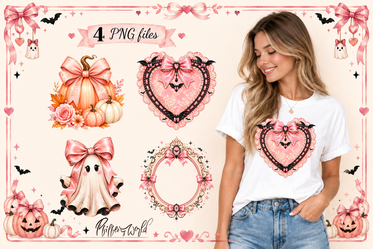 Coquette Halloween Sublimation Designs | Pink Heart & Ghost
