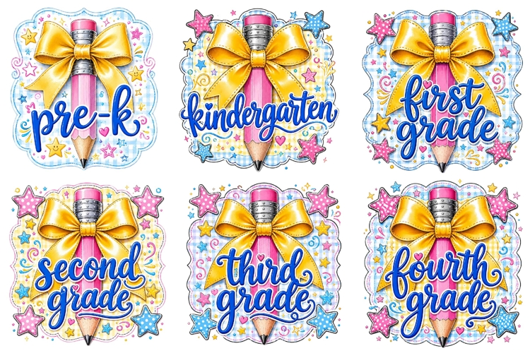 Coquette Back To School PNG Bundle Pencil Bow Png