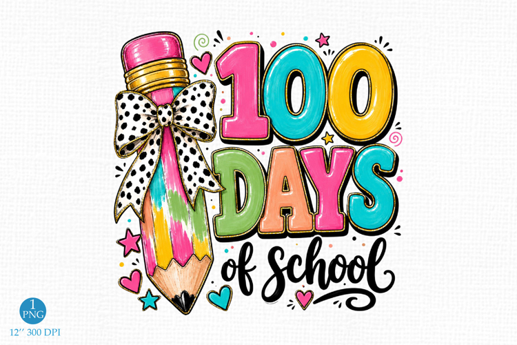 Coquette Bow 100 day of school pencil png, 100 day of school