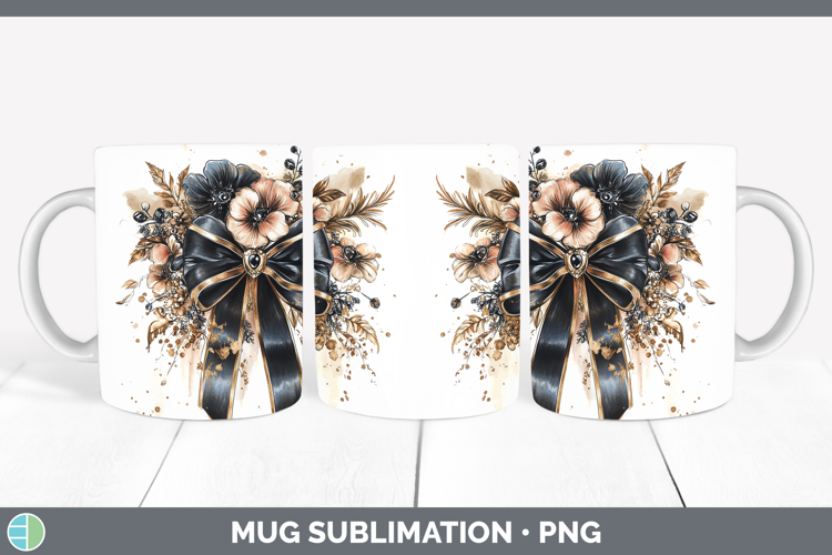 Coquette Bow Black Mug Wrap Sublimation Coffee Cup Designs