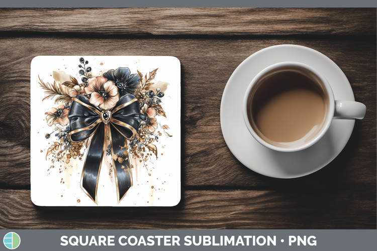 Coquette Bow Black Square Coaster Sublimation Coaster Design