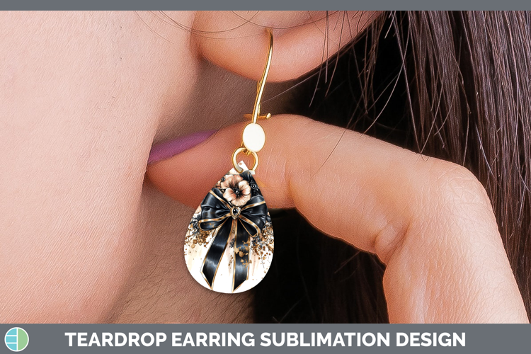 Coquette Bow Black Teardrop Earrings Sublimation Earrings De