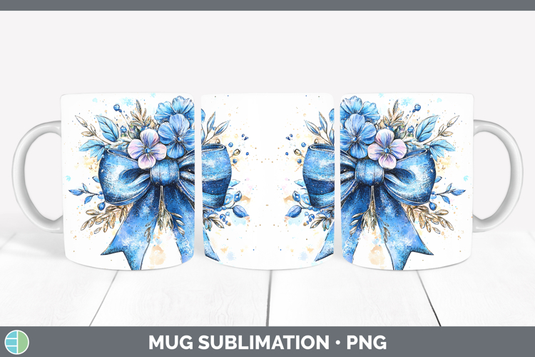 Coquette Bow Blue Mug Wrap Sublimation Coffee Cup Designs