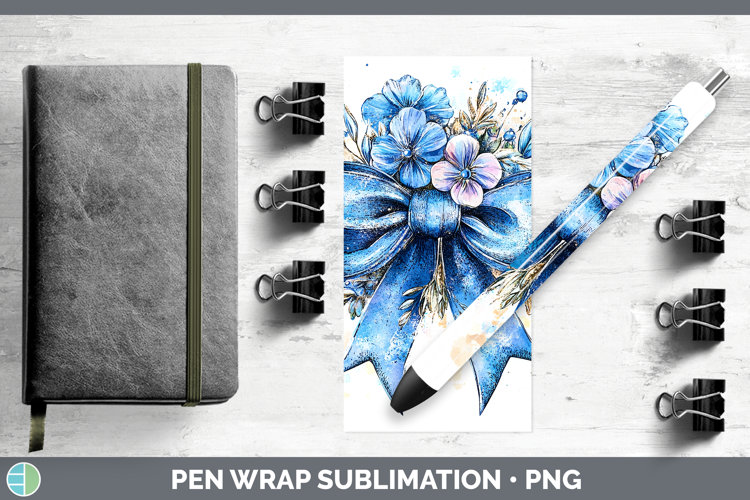 Coquette Bow Blue Pen Wrap Sublimation Pen Designs
