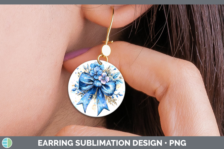 Coquette Bow Blue Round Earrings Sublimation Earrings Design