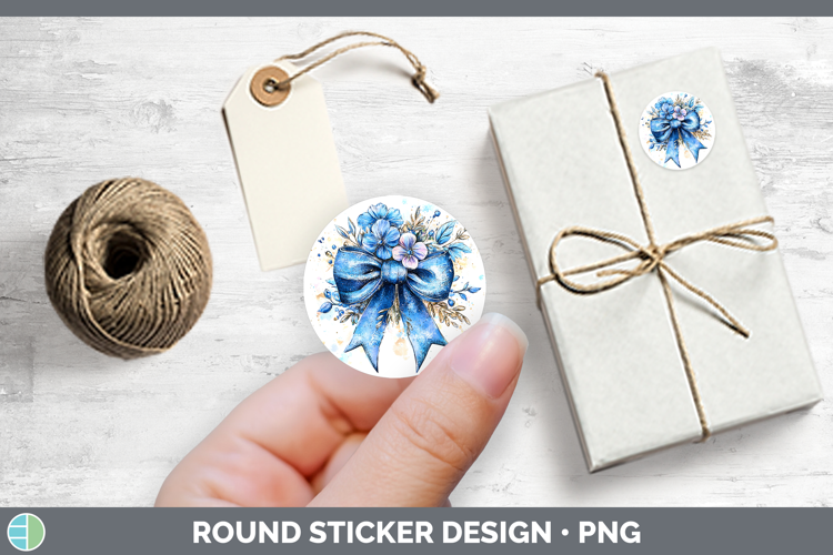 Coquette Bow Blue Stickers | Round Labels Designs