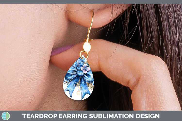 Coquette Bow Blue Teardrop Earrings Sublimation Earrings Des