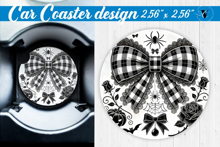 Car Coaster | Halloween sublimation | Coquette Bow example image 1
