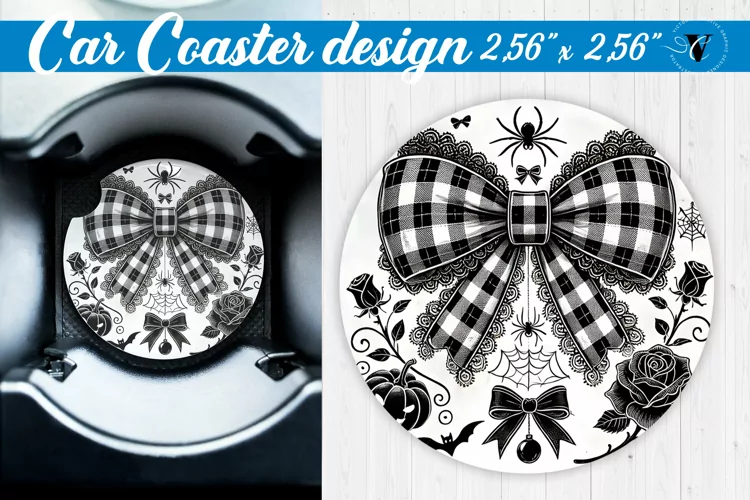 Car Coaster | Halloween sublimation | Coquette Bow