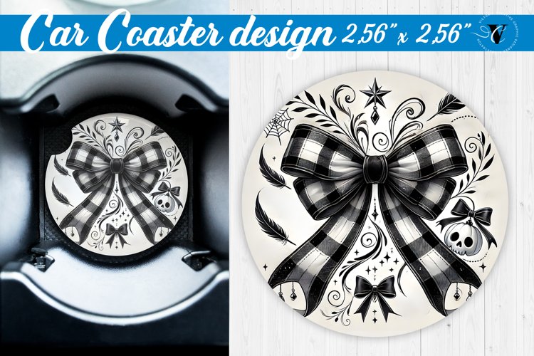 Car Coaster | Halloween sublimation | Coquette Bow example image 1