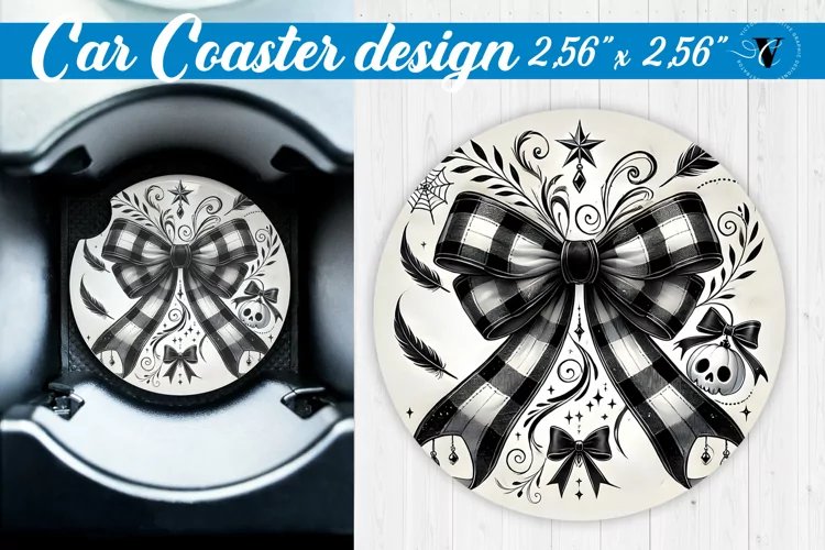 Car Coaster | Halloween sublimation | Coquette Bow
