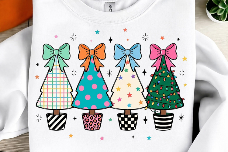 Coquette Bow Christmas Trees PNG example image 1