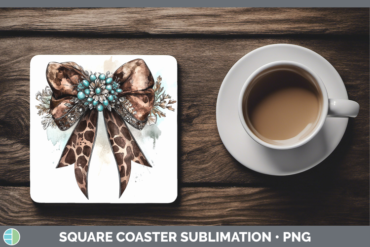 Coquette Bow Cowhide Square Coaster Sublimation Coaster Desi