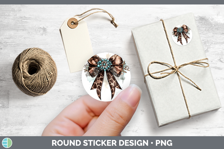 Coquette Bow Cowhide Stickers | Round Labels Designs