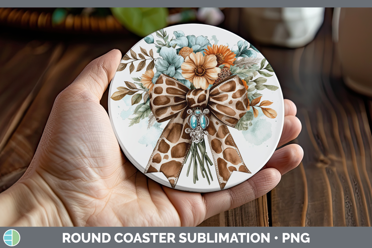 Coquette Bow Giraffe Round Coaster Sublimation Coaster Desig
