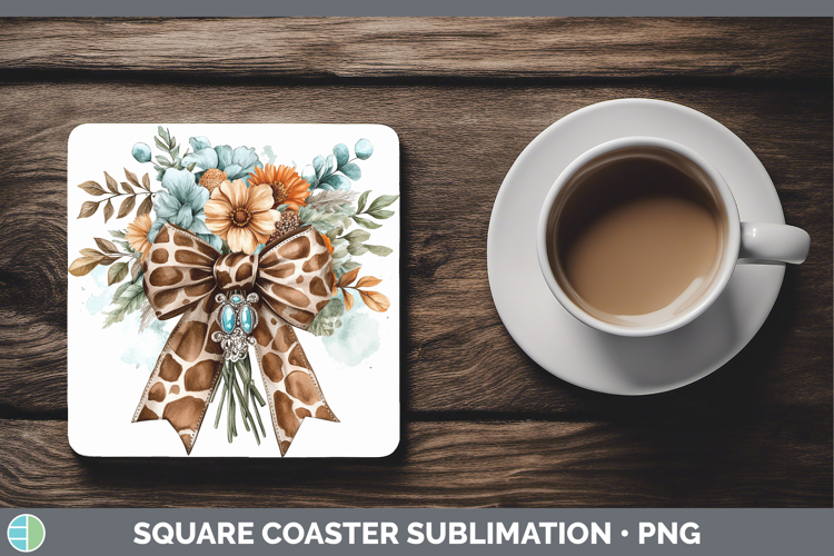 Coquette Bow Giraffe Square Coaster Sublimation Coaster Desi