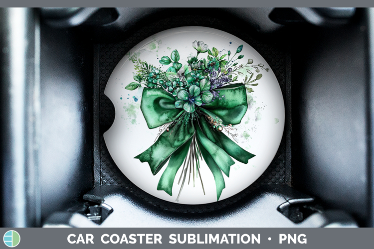 Coquette Bow Green Car Coaster Sublimation Designs