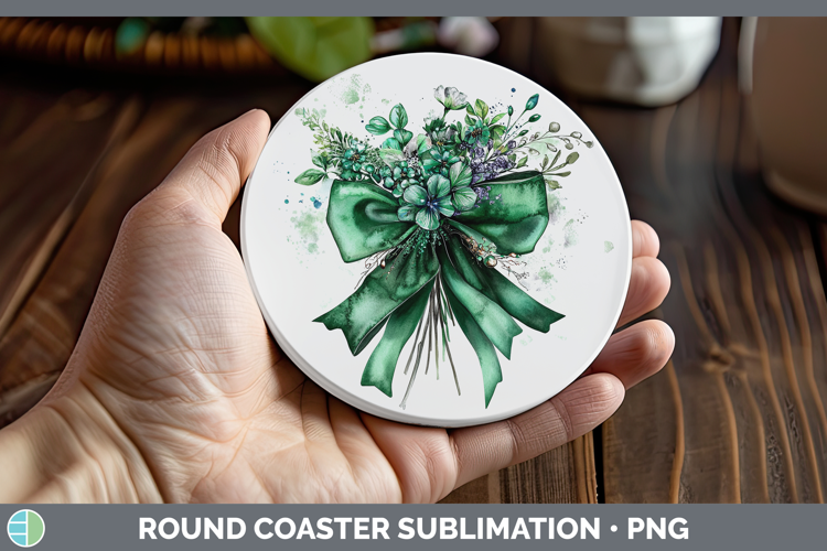 Coquette Bow Green Round Coaster Sublimation Coaster Designs