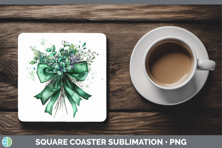 Coquette Bow Green Square Coaster Sublimation Coaster Design