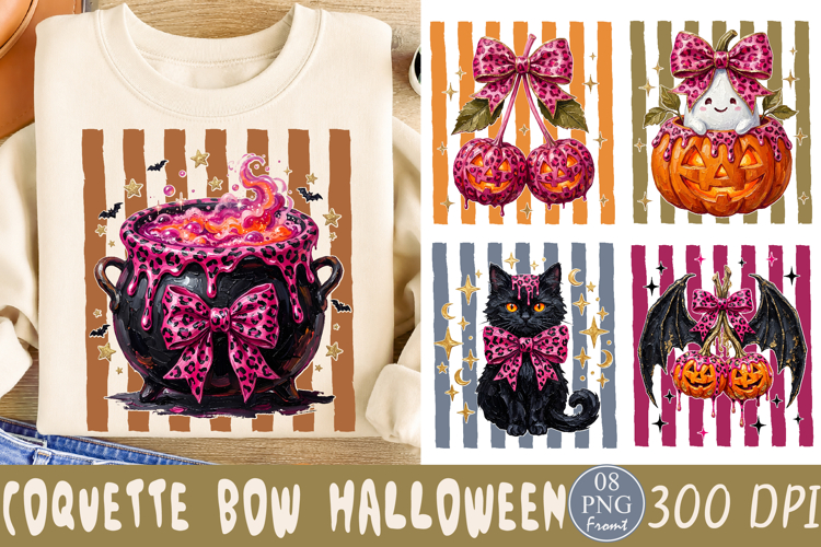 Coquette Bow Halloween PNG Bundle, Girly Sublimation Design