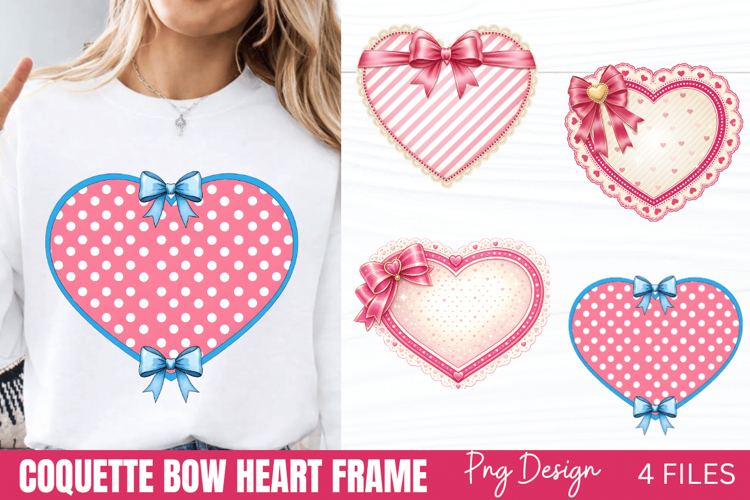 Coquette Bow Heart PNG, Coquette Bow Heart Frame PNG,