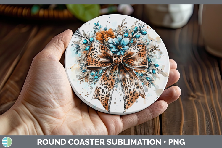 Coquette Bow Leopard Round Coaster Sublimation Coaster Desig