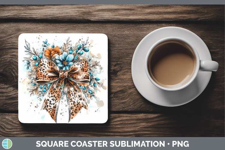Coquette Bow Leopard Square Coaster Sublimation Coaster Desi