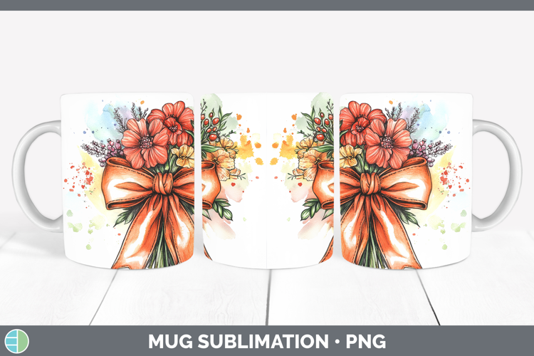 Coquette Bow Orange Mug Wrap Sublimation Coffee Cup Designs